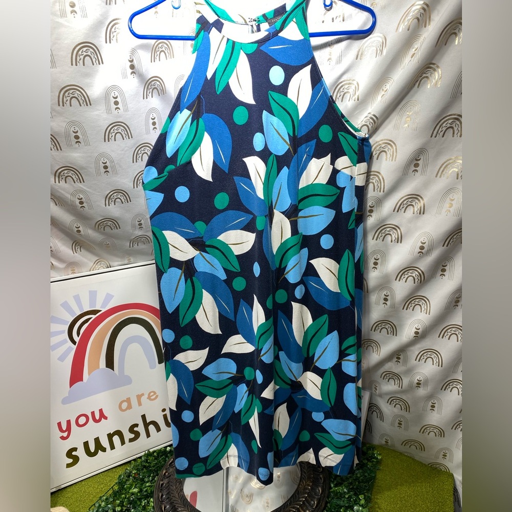 Ann Taylor Teal and Navy Patterned Dress